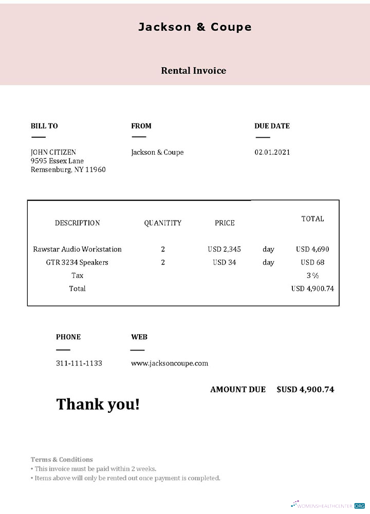 Download USA Jackson & Coupe invoice Photoshop template